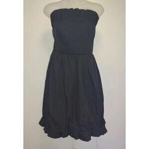 Red Camel Navy Blue And Black Stripe Wild West Style Ruffled Dress Strapless L